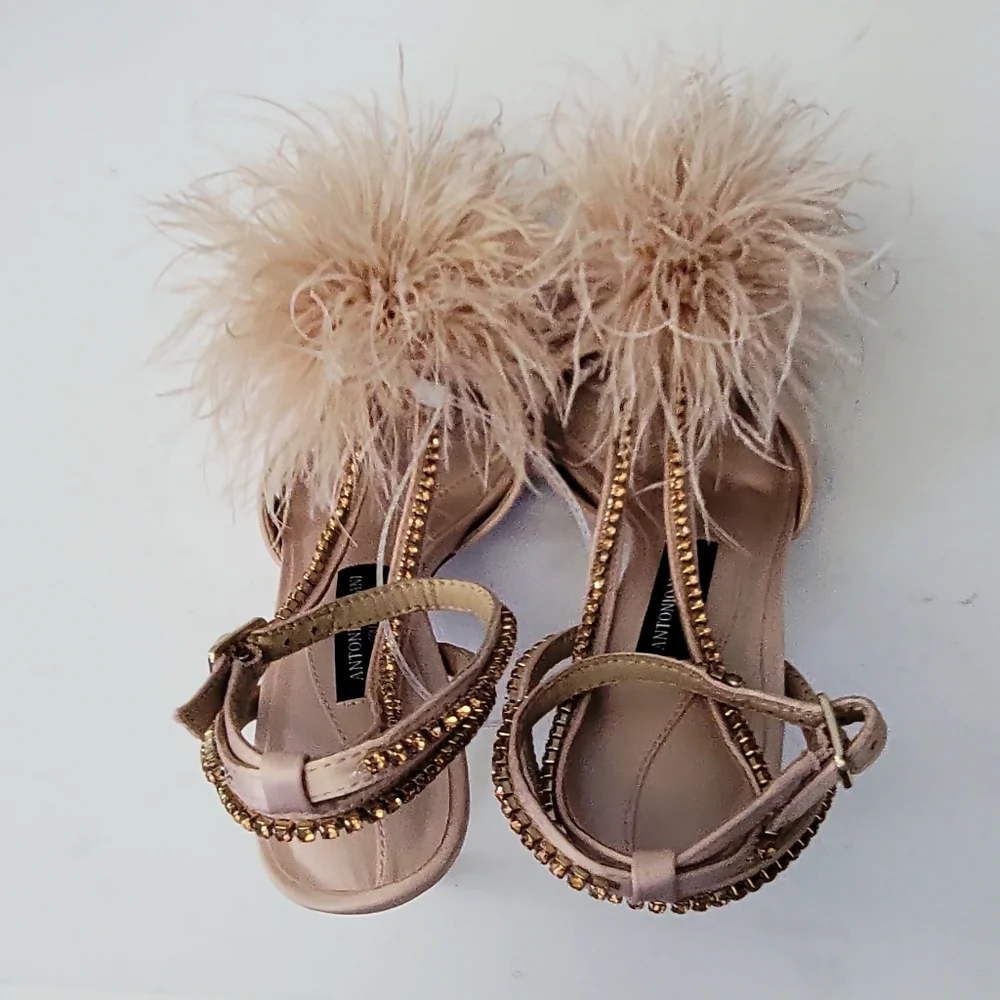 Antonio Melani Collection Aurora Feathered Rhinestone Embellished Dress Sandals - Picture 8 of 13